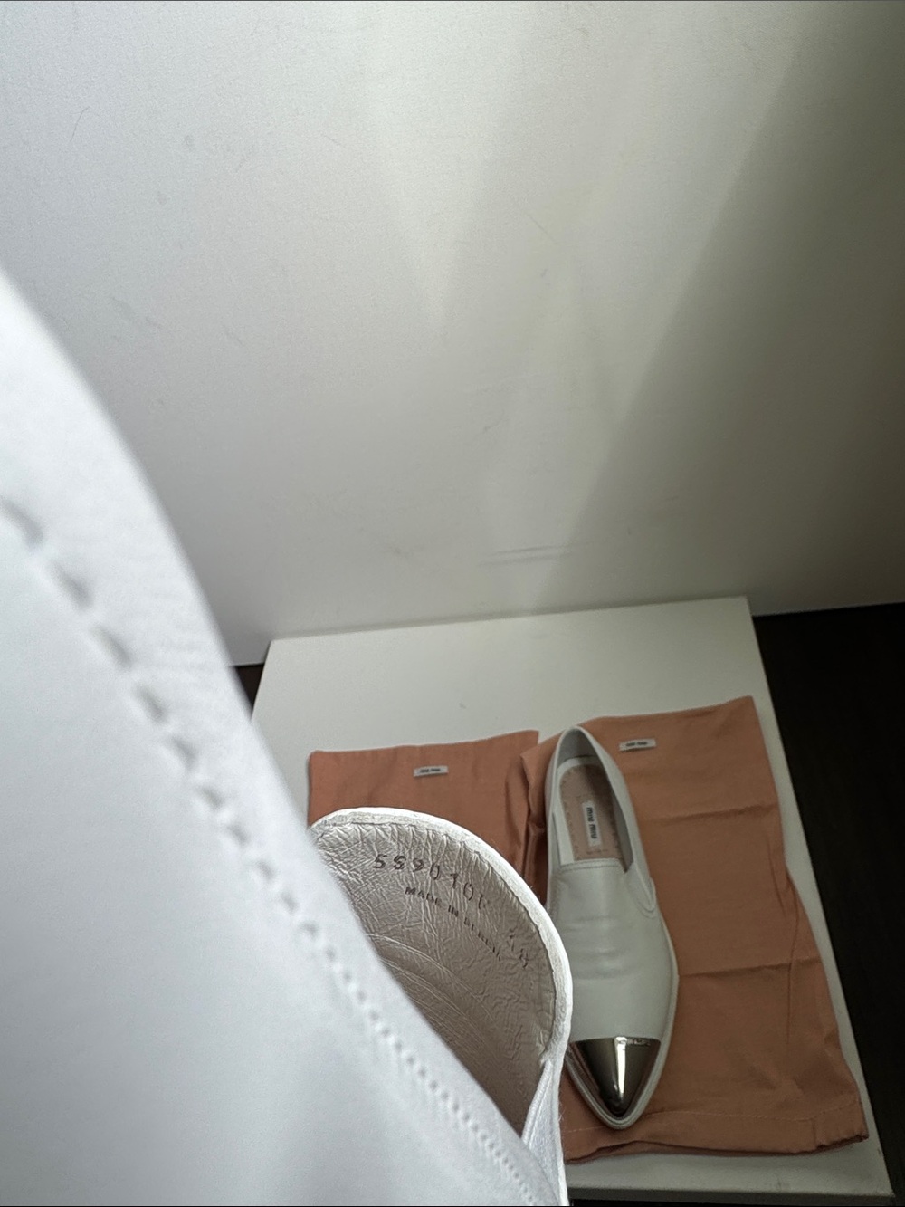 Miu Miu White Skate Sneaker Leather Slip-On Loafers with Silver Cap Toes | 38.5 - Picture 9 of 11